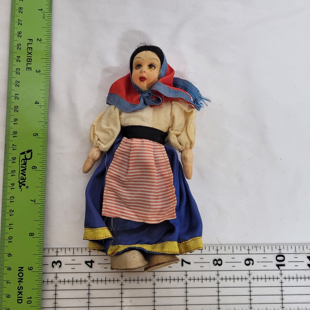 Vintage Handmade Cloth Folk Doll Traditional European Costume Hand Painted Face